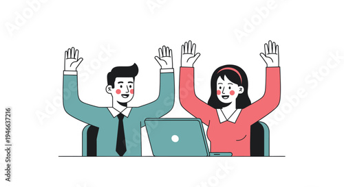 Illustration of Man and Woman Celebrating Success.