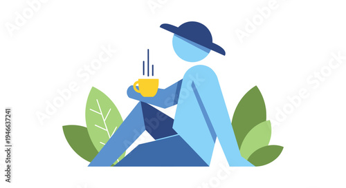 Man Sitting Drinking Coffee Outdoors.