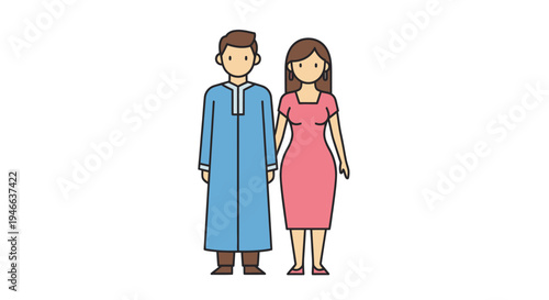 Cartoon Couple Standing Together Smiling.