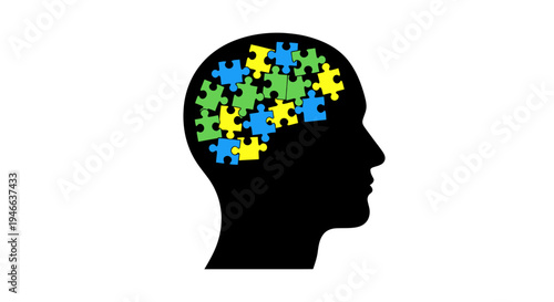 Human Head Silhouette with Puzzle Pieces Brain.