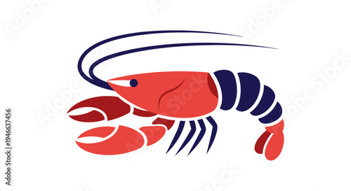 Red Lobster Illustration with Blue Stripes.