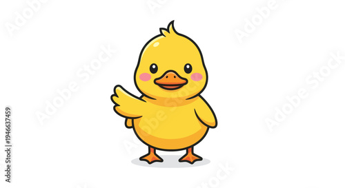 Cute Cartoon Yellow Chick Standing Alone.