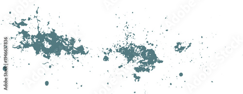 Teal ink splatters and drops on white background splash