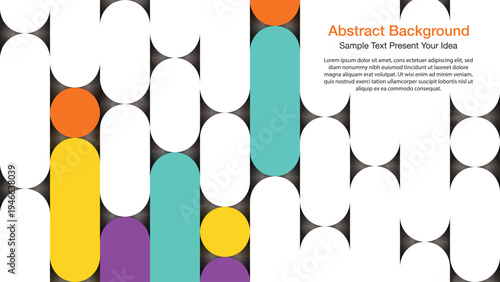 Modern vector geometric abstract background with capsule and circle shapes. Minimal white design with colorful accents for website banner, cover page, presentation, digital artwork and branding.