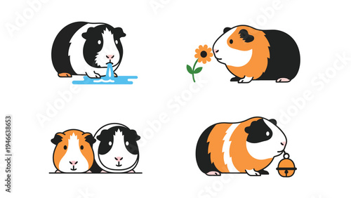 Adorable Guinea Pig Vector Illustrations Set: Cute Pet Animals in Various Poses and Actions