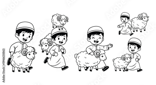 Cartoon illustration of boys with sheep representing a festive occasion