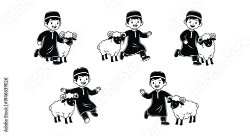 Wallpaper Mural Cartoon illustration of boys with sheep representing a festive occasion Torontodigital.ca