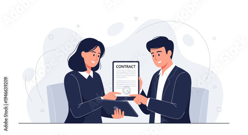 Business partners signing contract on tablet, digital agreement and partnership concept