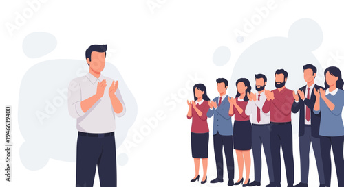 Business Team Applauding Leader, Success Celebration, Meeting Recognition