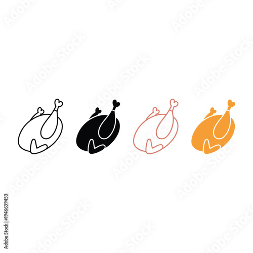 Hot grilled chicken illustration, roasted chicken vector icon isolated on white background, tasty grilled poultry with golden-brown skin, simple vector artwork for restaurant menu, food delivery
