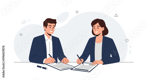 Business partners signing contract agreement, teamwork, partnership, successful deal