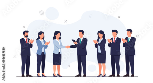 Business people shaking hands, celebrating success, teamwork, partnership, agreement