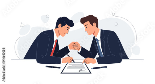Businessmen shaking hands over contract, signing agreement, partnership, deal, negotiation