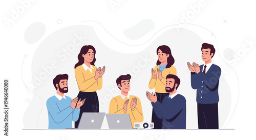 Business team applauding at a meeting, celebrating success and teamwork