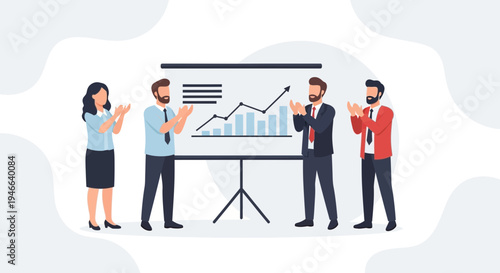 Business team applauding success at presentation with growth chart