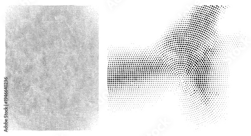 Vector halftone using varying dot density for shading, abstract design, graphic element, print art, digital illustration, texture background, aesthetic.