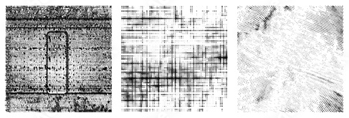 Black and white halftone texture, dot matrix graphic, vector art, isolated design element, printmaking style, screen printing effect, digital art background.