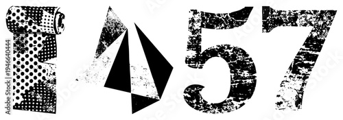 Bold black numerals with textured wear, halftone dot on left digit, geometric in center, gritty retro aesthetic, isolated vector design.