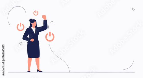 Businesswoman celebrating success with power symbols