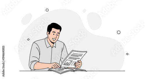 Man Reading Newspaper with Financial Charts, Business News, and Stock Market Data