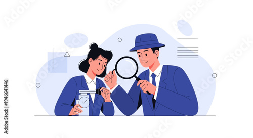 Detectives Examining Evidence with Magnifying Glass, Investigation Concept