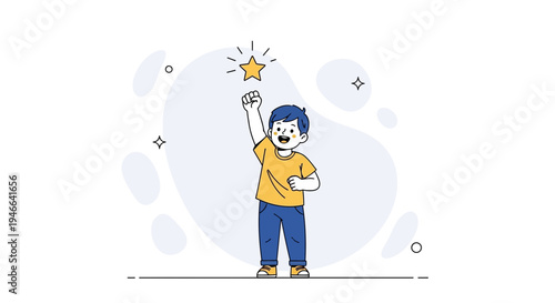 Boy Reaching for a Shining Star, Symbolizing Dreams and Success