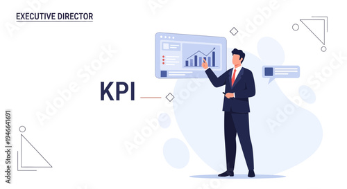 Executive Director Presents KPI Growth Chart on Digital Display