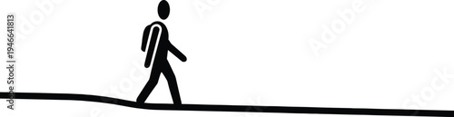 Black silhouette of a male surfer carrying a surfboard on his shoulder walking up a steep hill slope against a white background for minimalist design.