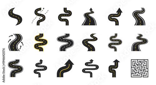 Collection of Winding Roads and Paths in Vector Format.