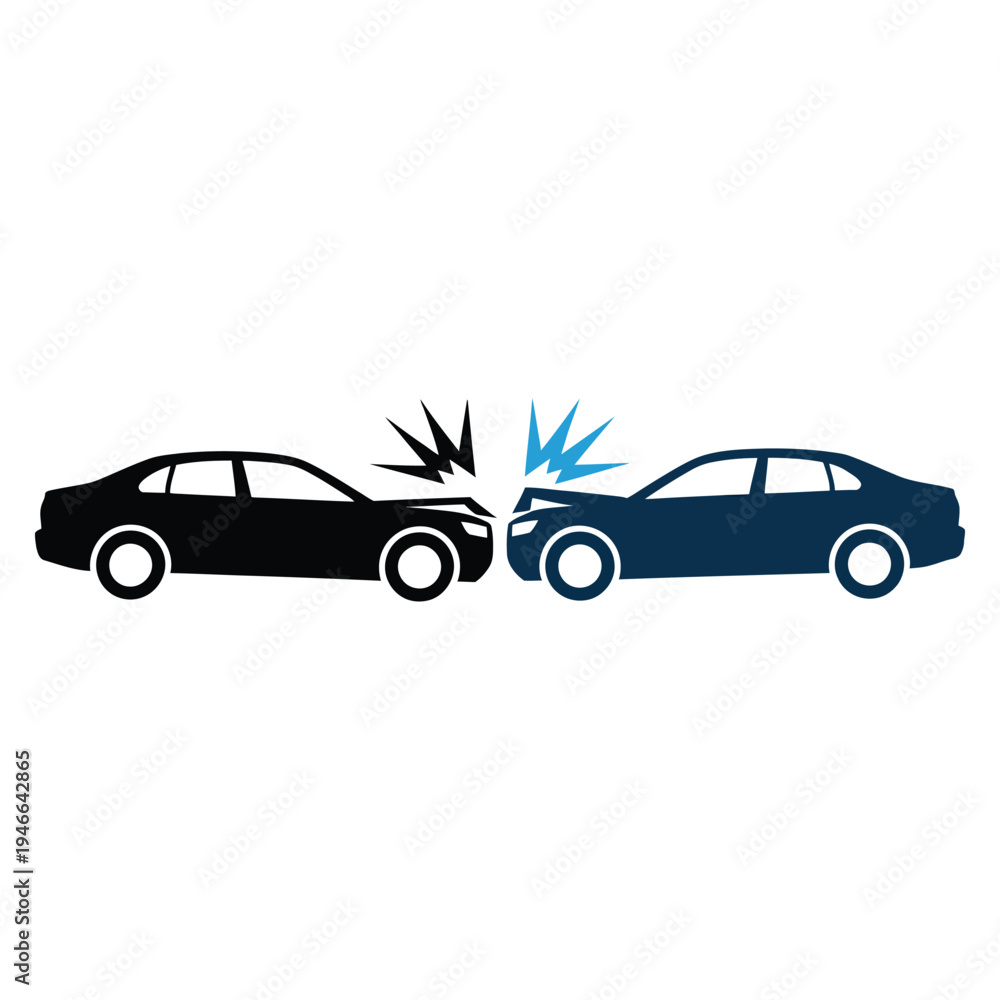 Obraz premium Car accident icon set, car crash vector icons, illustrating car collisions, wrecked vehicles, and accident scenarios, clean outline and flat style for digital apps, traffic alerts, and automotive safe