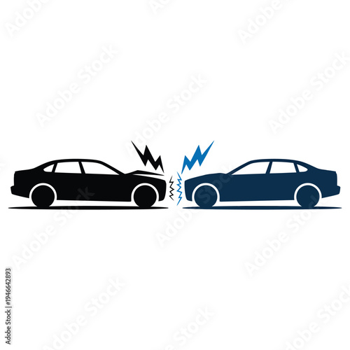 Car accident icon set, car crash icons in vector style, depicting collisions, vehicle damage, and traffic accidents, isolated on white background, minimal line and glyph design for safety, insurance