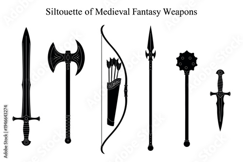 Selection of medieval fantasy weapons for historical and fictional use