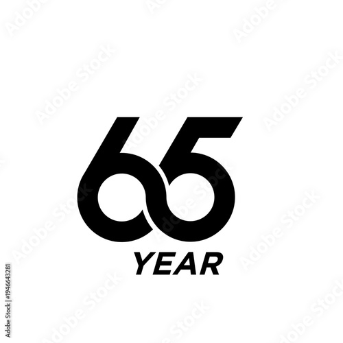 65 Year Anniversary Black Minimalist Logo Icon Design