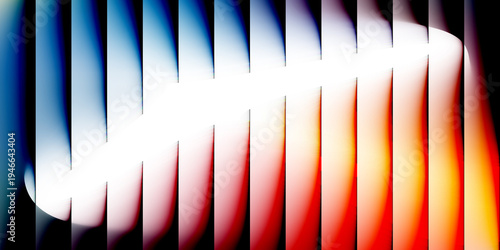Abstract vertical stripes with a central white oval and a gradient from blue to red and orange background