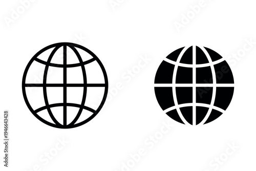 A pair of simple globe icons in black and white