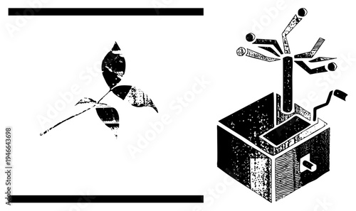 Ornamental music box with rotating pins and crank handle, wooden casing, mechanical toy, antique wind up instrument, decorative object.