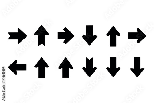 Collection of black directional arrows on a white background