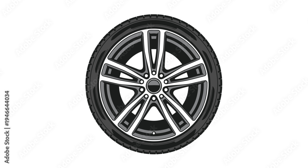 Fototapeta premium Car Alloy Wheel with Silver Spokes.