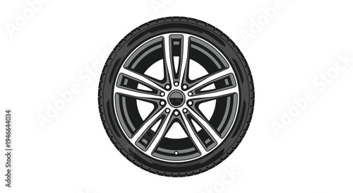 Car Alloy Wheel with Silver Spokes.
