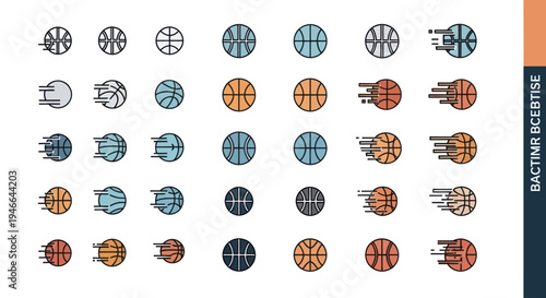 Collection of Basketball Icons in Various Colors.