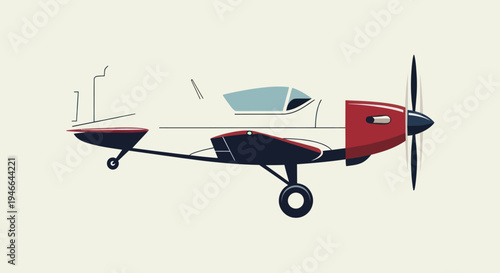 Vintage Style Red White Airplane Illustration.