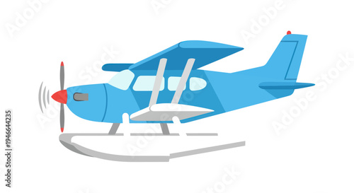 Blue Cartoon Seaplane with Propeller.