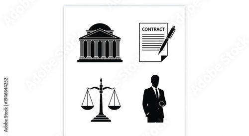 A graphic illustration of law and justice symbols
