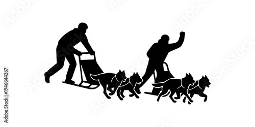 Mushers driving dog sled team racing competition