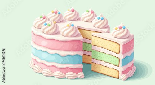 Multi Layered Cake with Colorful Icing and Sprinkles.