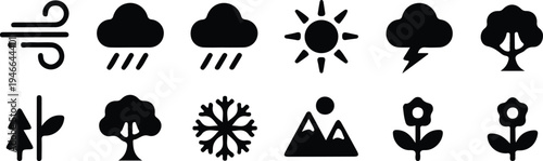 hand drawn seasonal weather black icon silhouette vector illustration design 