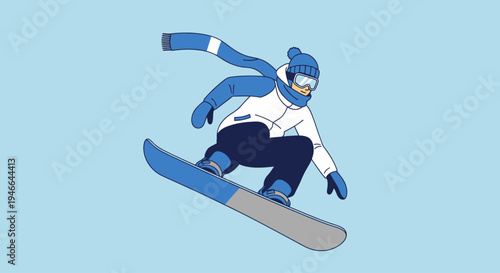 Snowboarder in Mid Air Action Pose.