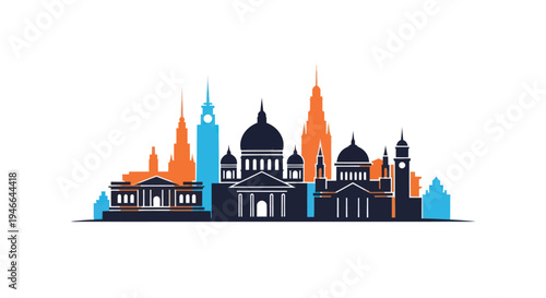 Stylized City Skyline with Famous Landmarks.