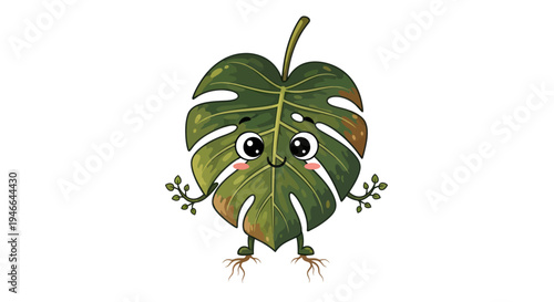 Monstera Leaf Character with Eyes and Legs.