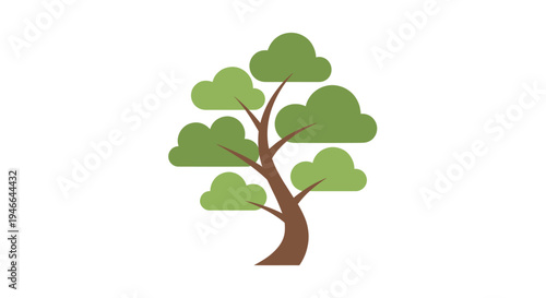 Green Tree Illustration with Brown Trunk.